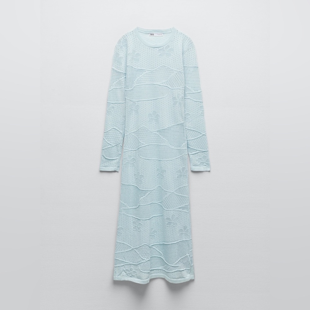 ZARA POINTELLE KNIT MIDI DRESS